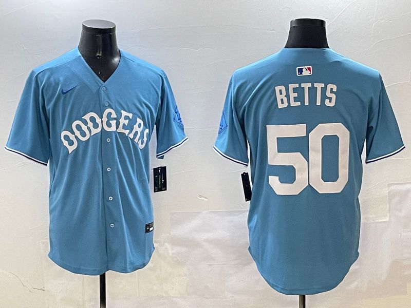 Men Los Angeles Dodgers 50 Betts Light Blue Throwback Game 2025 Nike MLB Jersey style 1